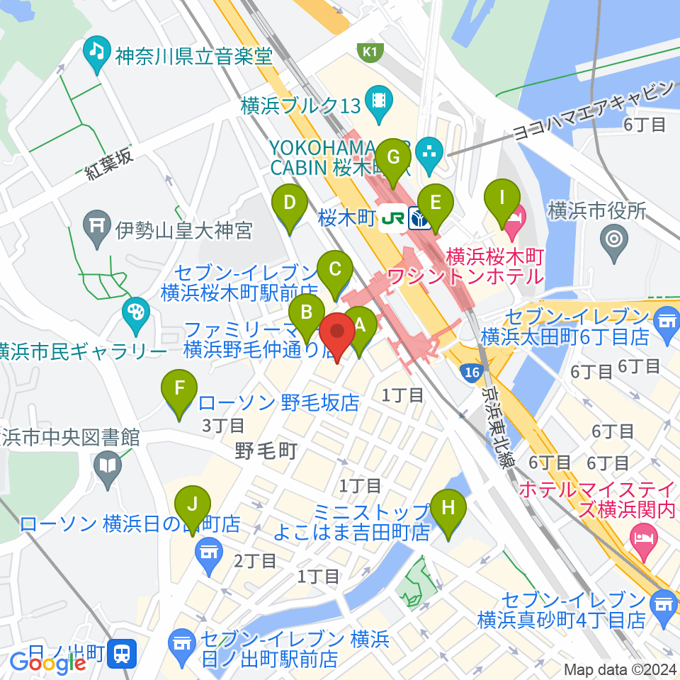 横浜ダウンビート周辺のコンビニエンスストア一覧地図