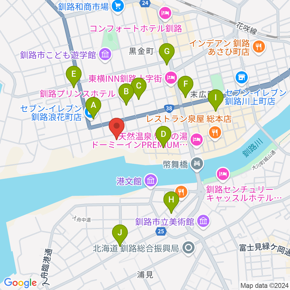 北海道立釧路芸術館 アートホール周辺のコンビニエンスストア一覧地図