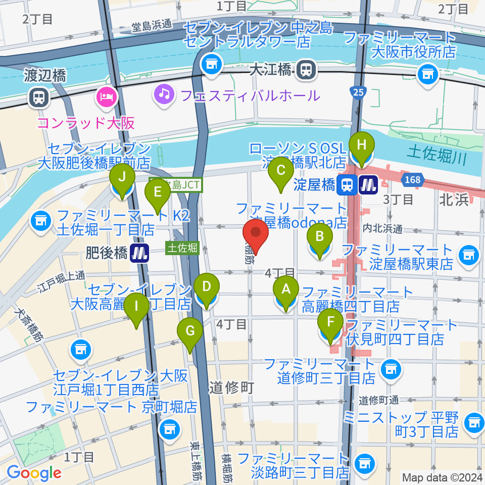 大阪倶楽部4Fホール周辺のコンビニエンスストア一覧地図