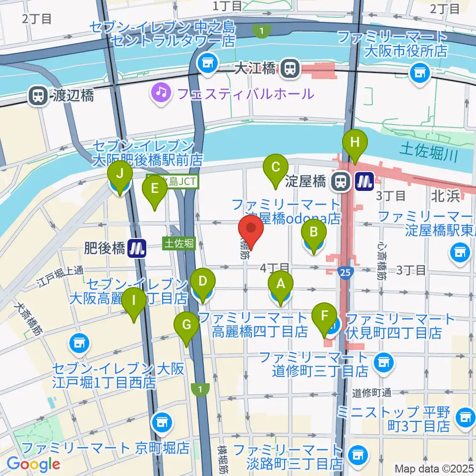 大阪倶楽部4Fホール周辺のコンビニエンスストア一覧地図