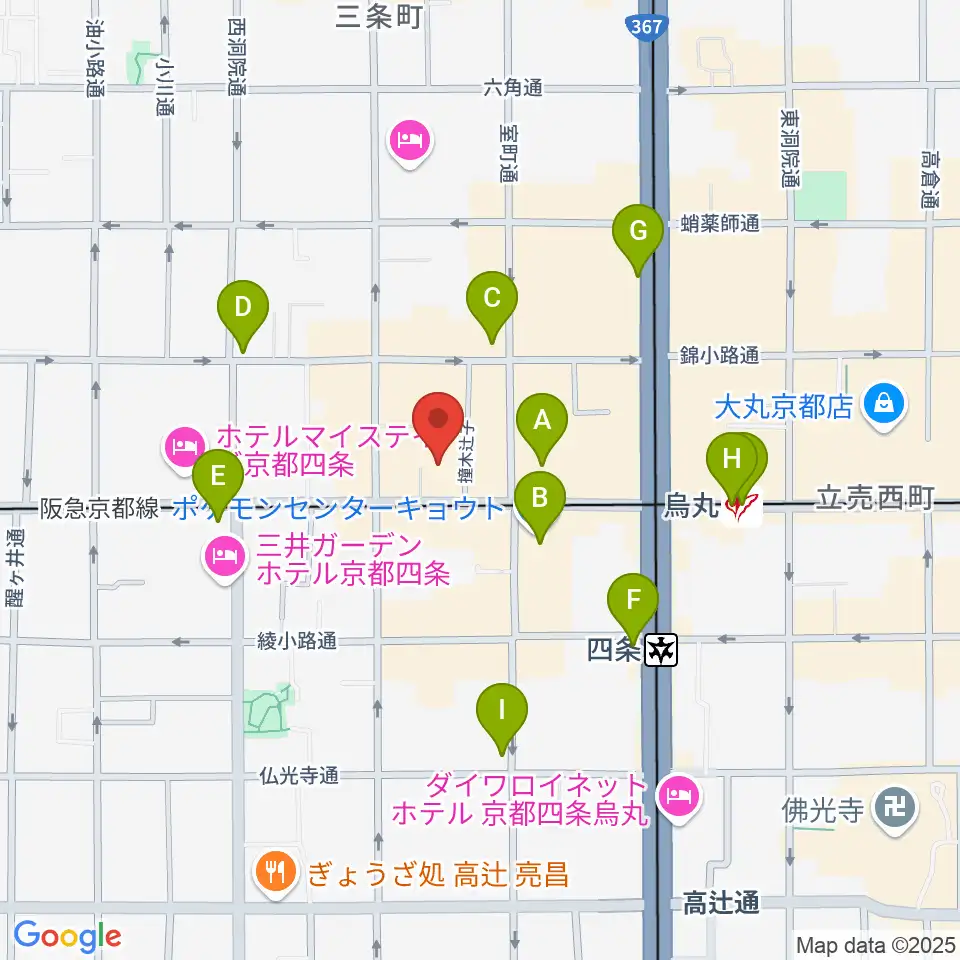 ヴィルトゥオーゾ京都四条烏丸店周辺のコンビニエンスストア一覧地図