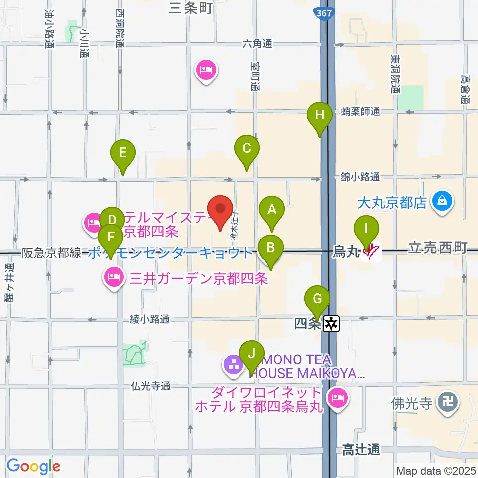 ヴィルトゥオーゾ京都四条烏丸店周辺のコンビニエンスストア一覧地図