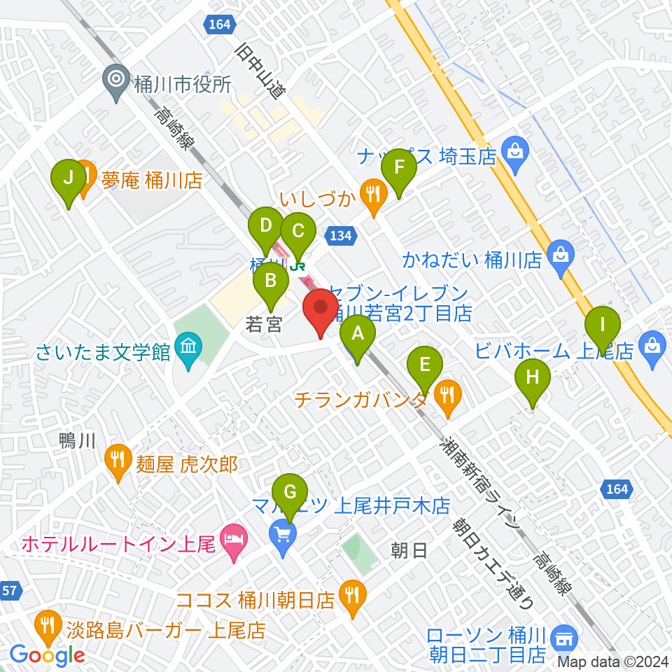 桶川の音楽スタジオVEIN周辺のコンビニエンスストア一覧地図