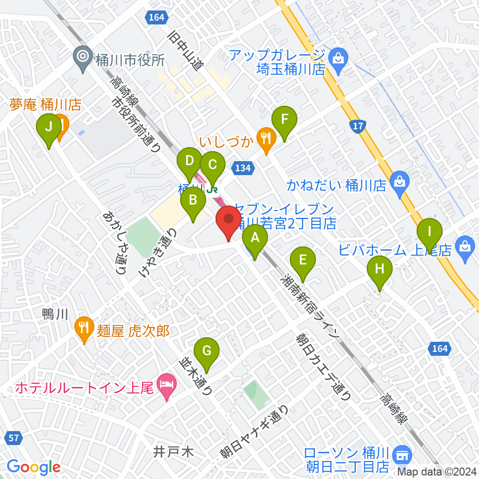 桶川の音楽スタジオVEIN周辺のコンビニエンスストア一覧地図