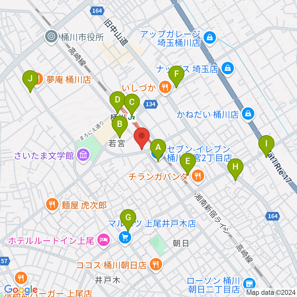 桶川の音楽スタジオVEIN周辺のコンビニエンスストア一覧地図