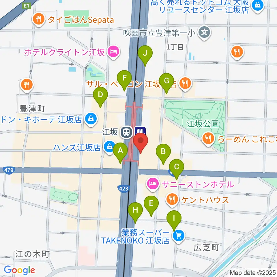 ドルフィンギターズ大阪店周辺のコンビニエンスストア一覧地図