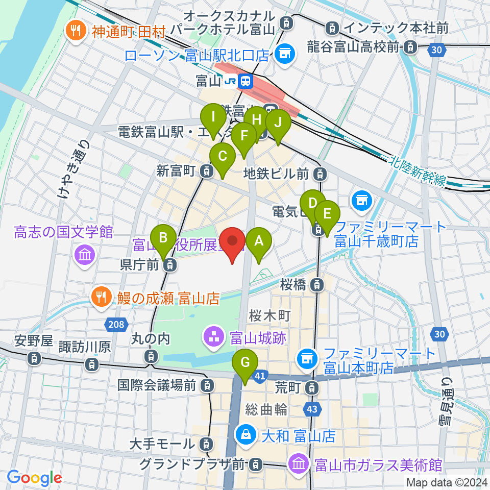 富山県民会館周辺のコンビニエンスストア一覧地図