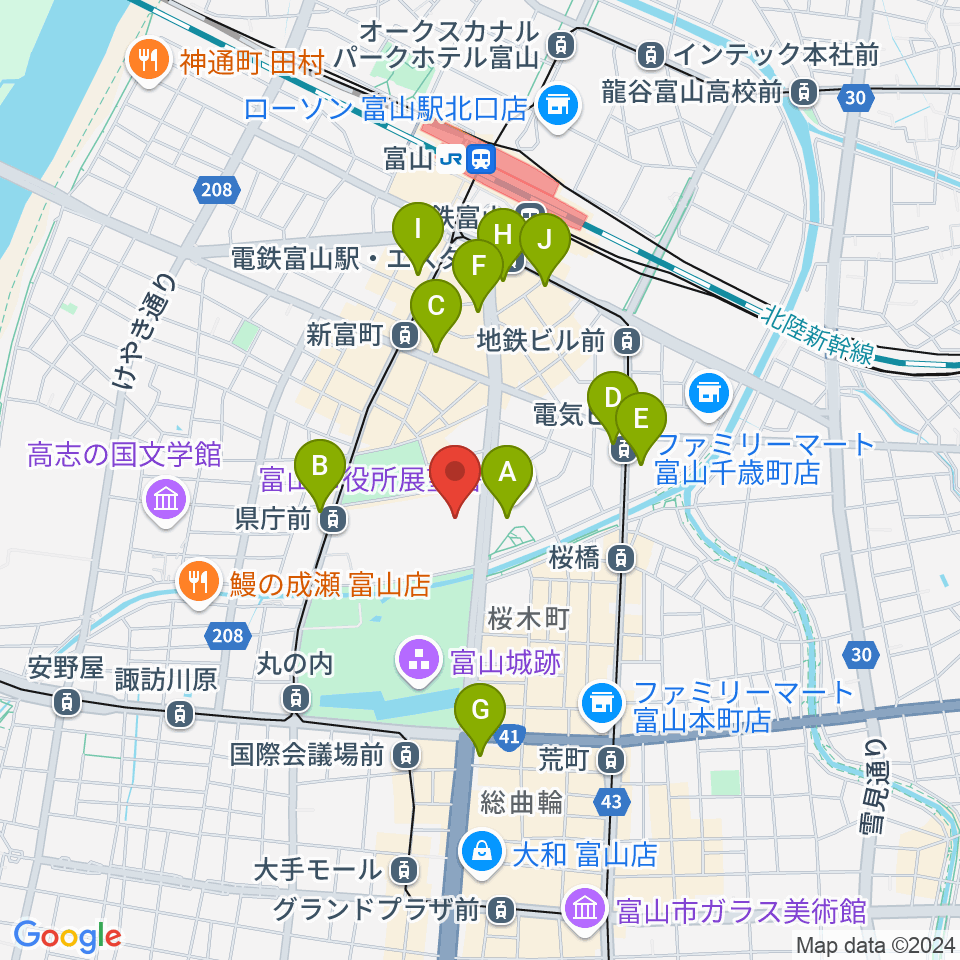 富山県民会館周辺のコンビニエンスストア一覧地図