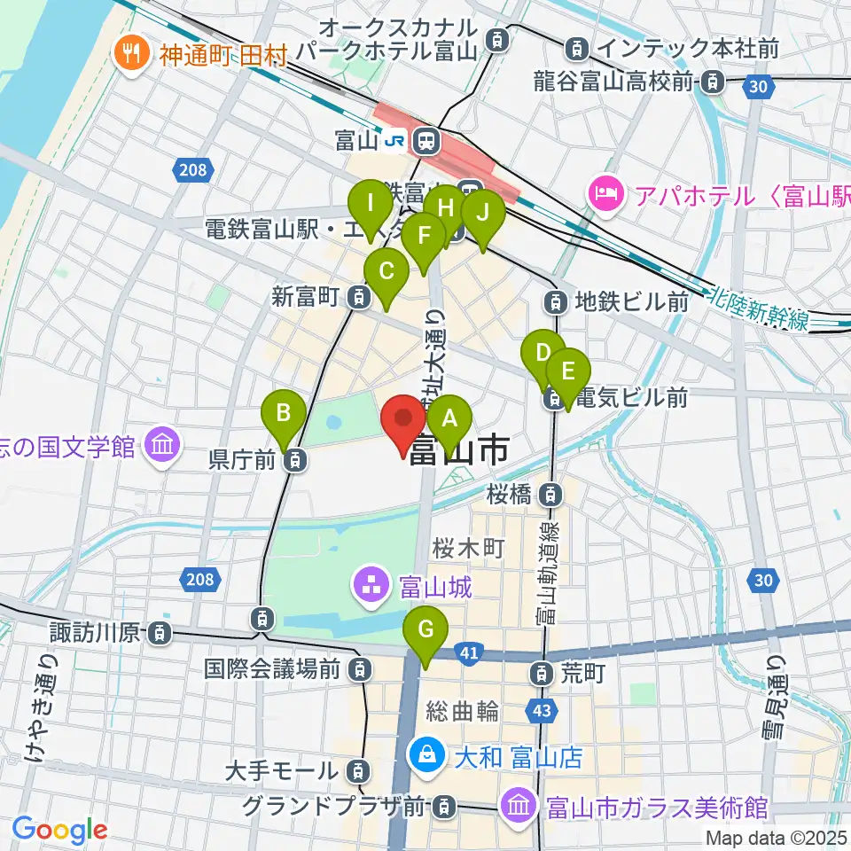 富山県民会館周辺のコンビニエンスストア一覧地図