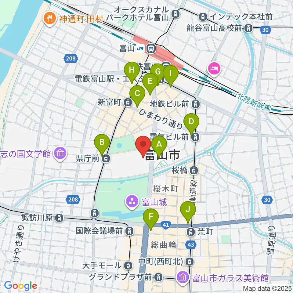 富山県民会館周辺のコンビニエンスストア一覧地図