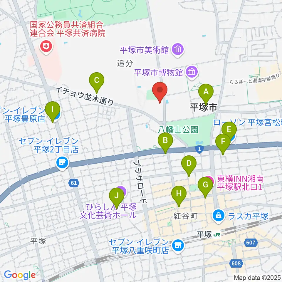 平塚市中央公民館周辺のコンビニエンスストア一覧地図