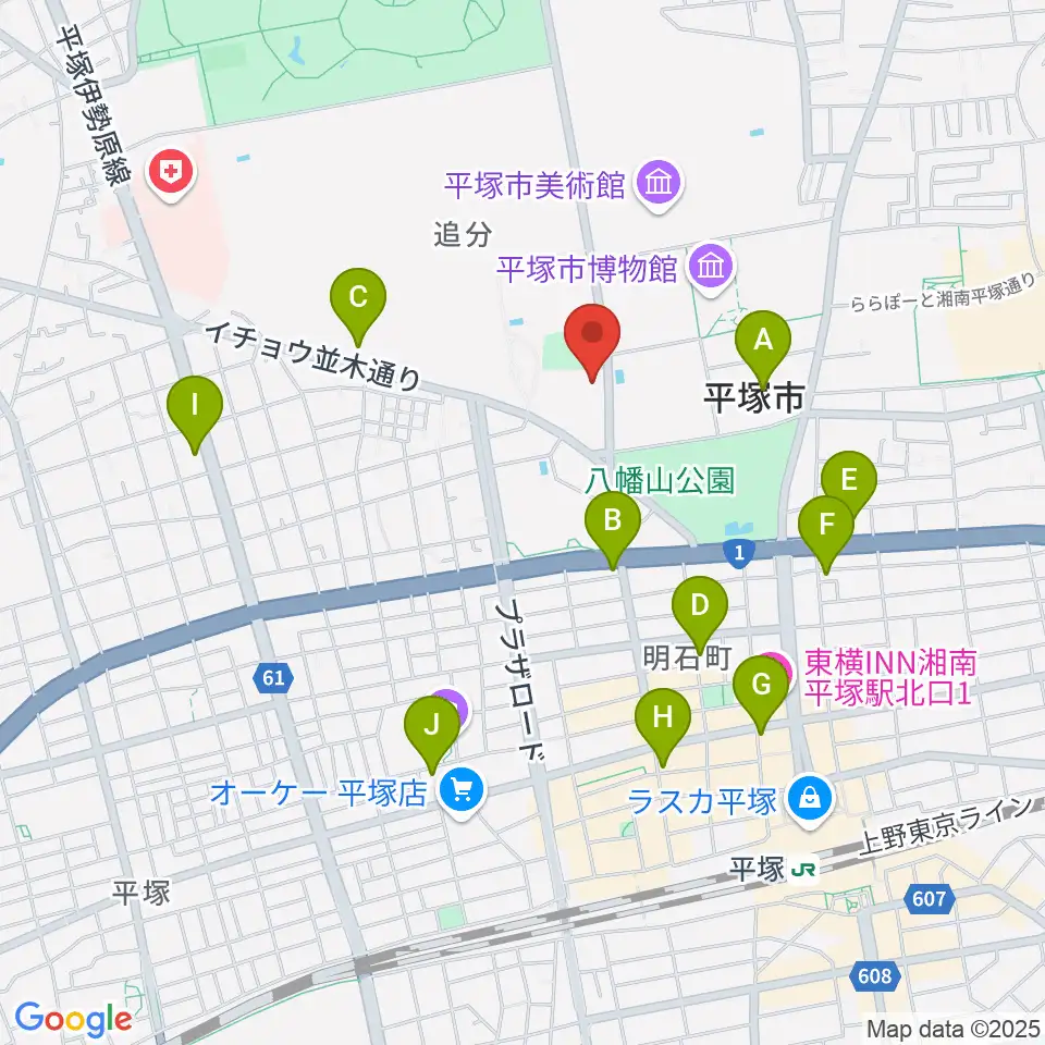 平塚市中央公民館周辺のコンビニエンスストア一覧地図