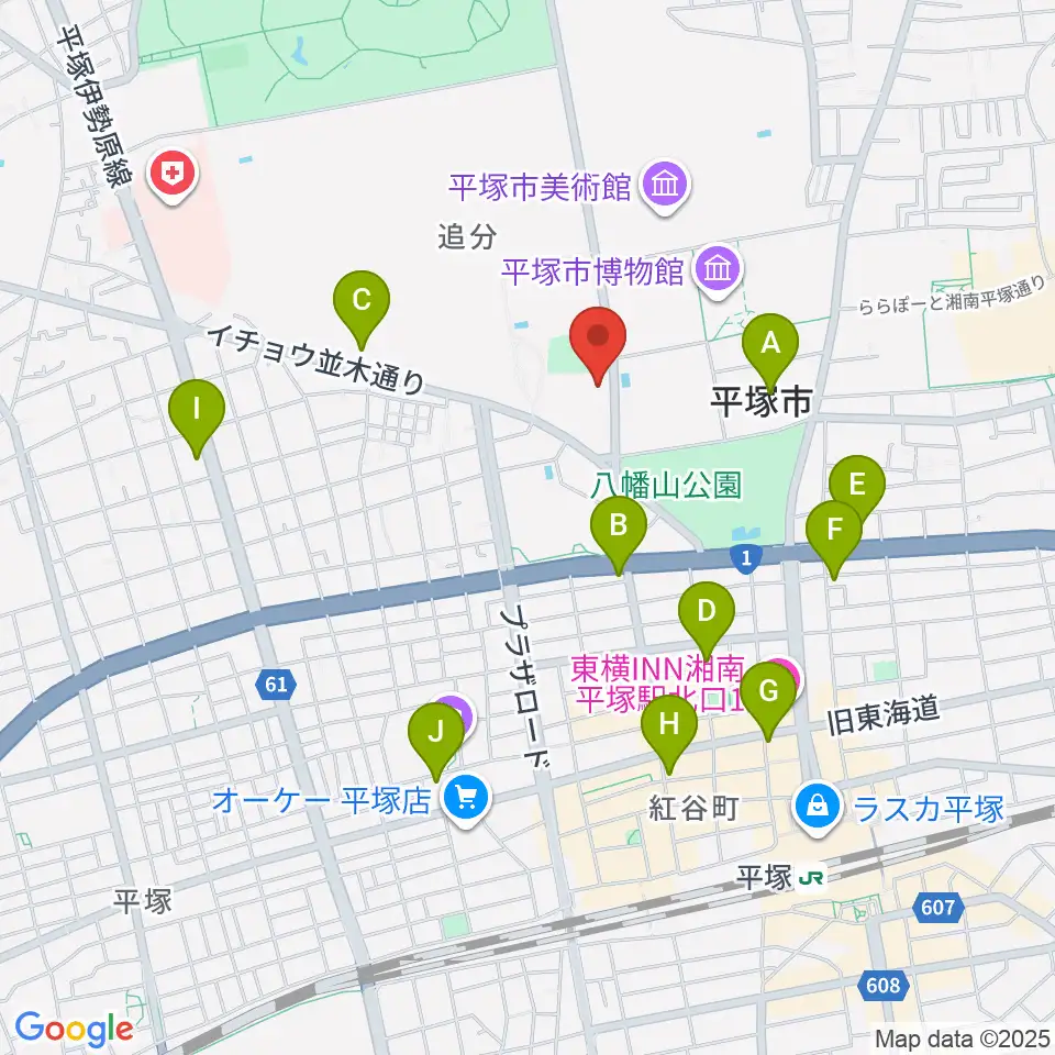 平塚市中央公民館周辺のコンビニエンスストア一覧地図