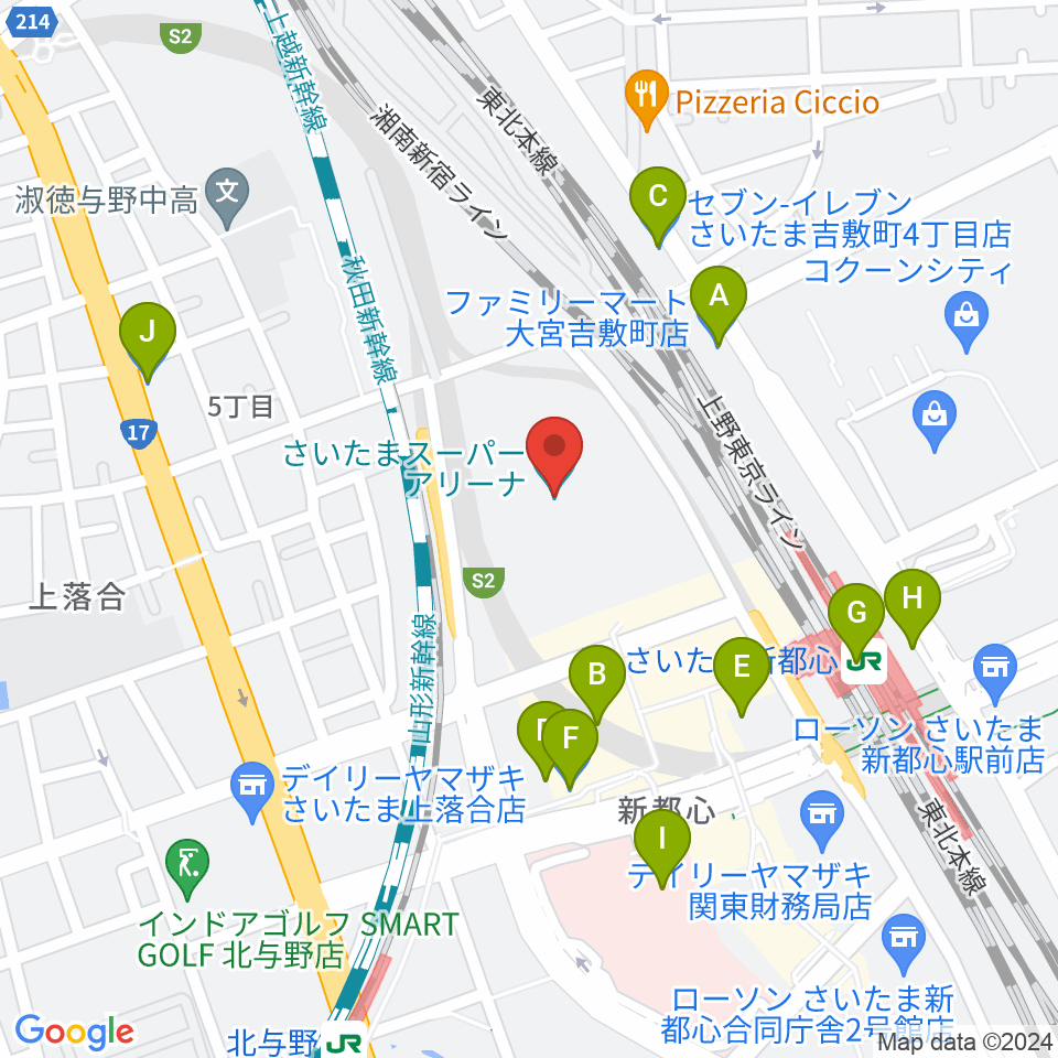 さいたまスーパーアリーナ周辺のコンビニエンスストア一覧地図