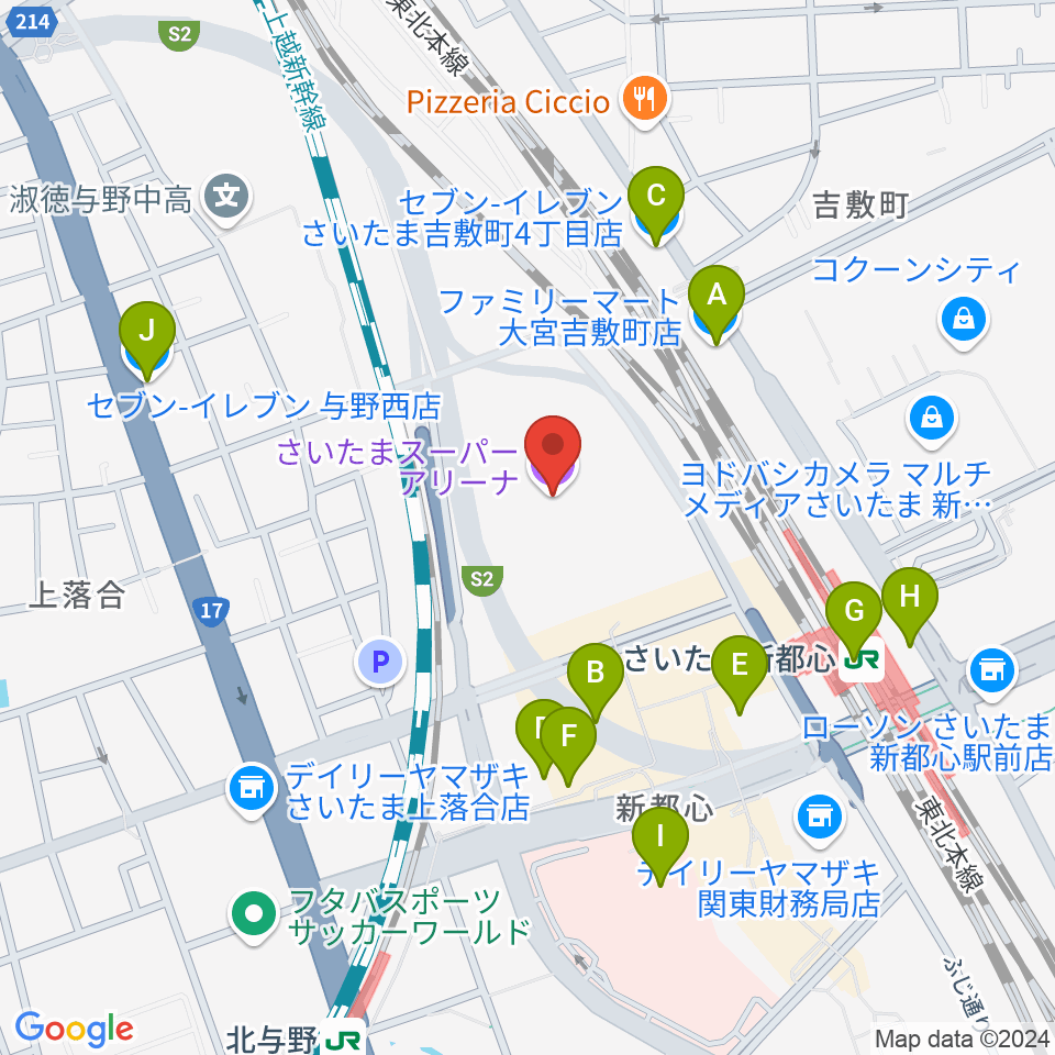 さいたまスーパーアリーナ周辺のコンビニエンスストア一覧地図