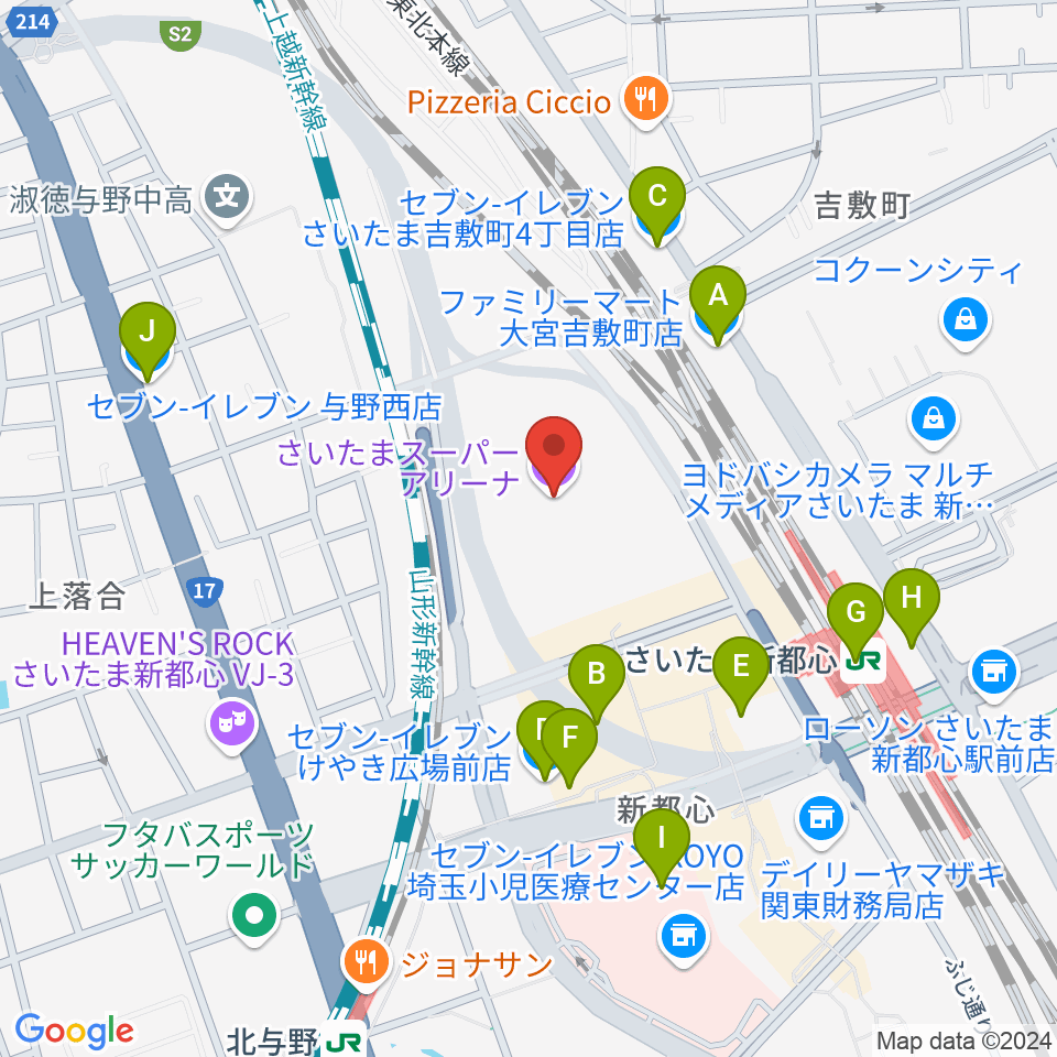 さいたまスーパーアリーナ周辺のコンビニエンスストア一覧地図