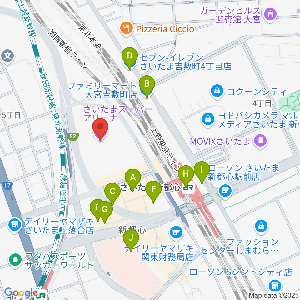 さいたまスーパーアリーナ周辺のコンビニエンスストア一覧地図