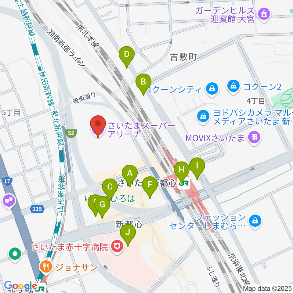 さいたまスーパーアリーナ周辺のコンビニエンスストア一覧地図