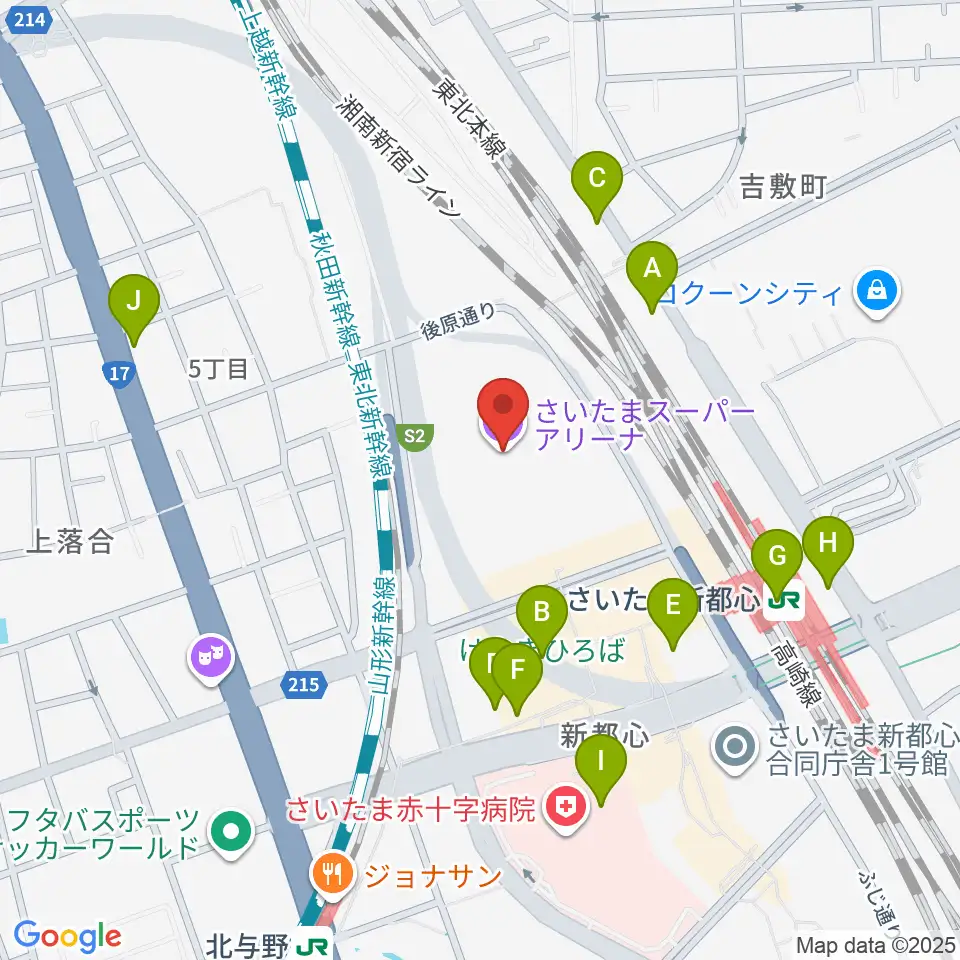 さいたまスーパーアリーナ周辺のコンビニエンスストア一覧地図