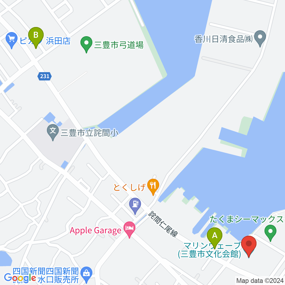 三豊市文化会館マリンウェーブ周辺のコンビニエンスストア一覧地図