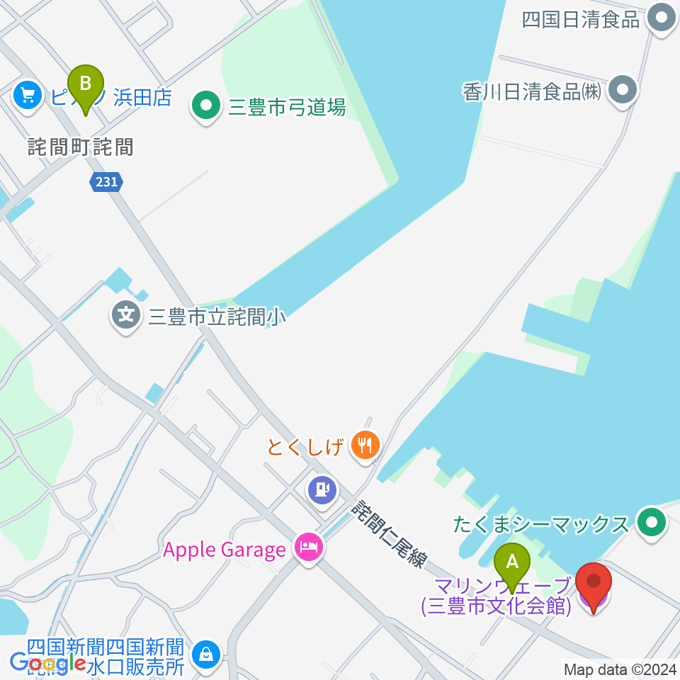 三豊市文化会館マリンウェーブ周辺のコンビニエンスストア一覧地図