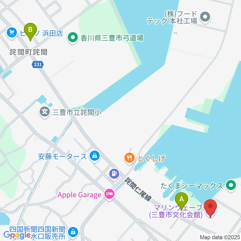 三豊市文化会館マリンウェーブ周辺のコンビニエンスストア一覧地図