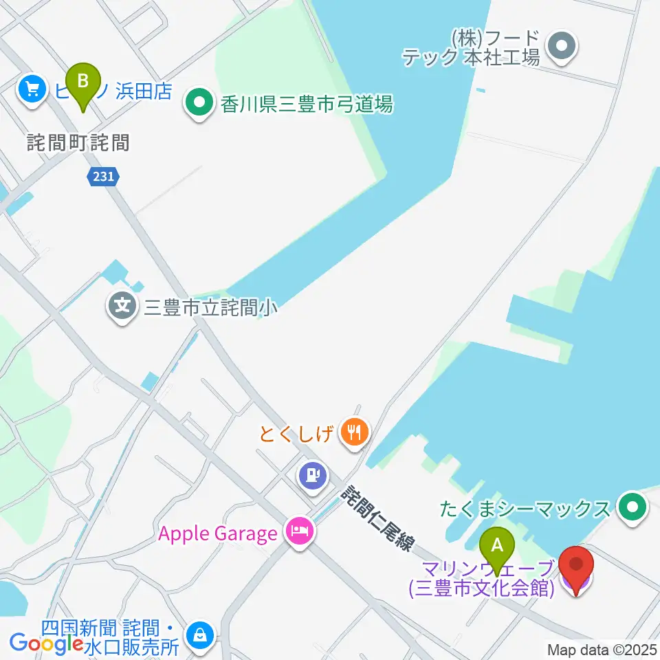 三豊市文化会館マリンウェーブ周辺のコンビニエンスストア一覧地図