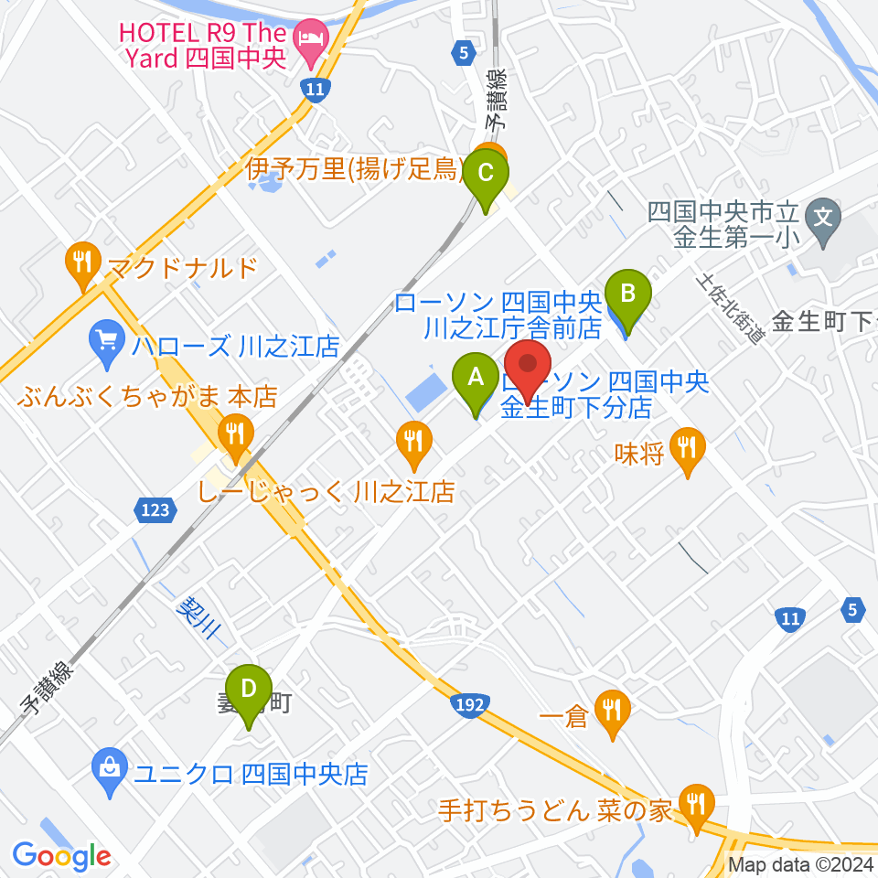 オオサカヤ 川之江店周辺のコンビニエンスストア一覧地図
