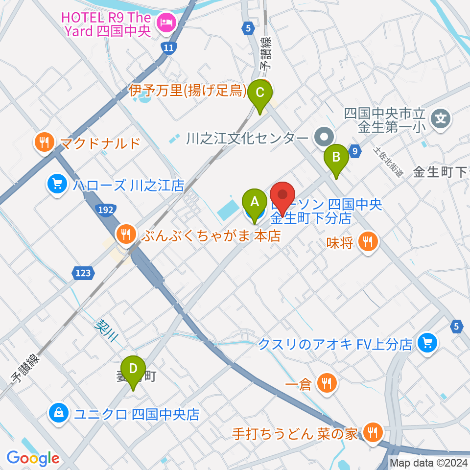 オオサカヤ 川之江店周辺のコンビニエンスストア一覧地図