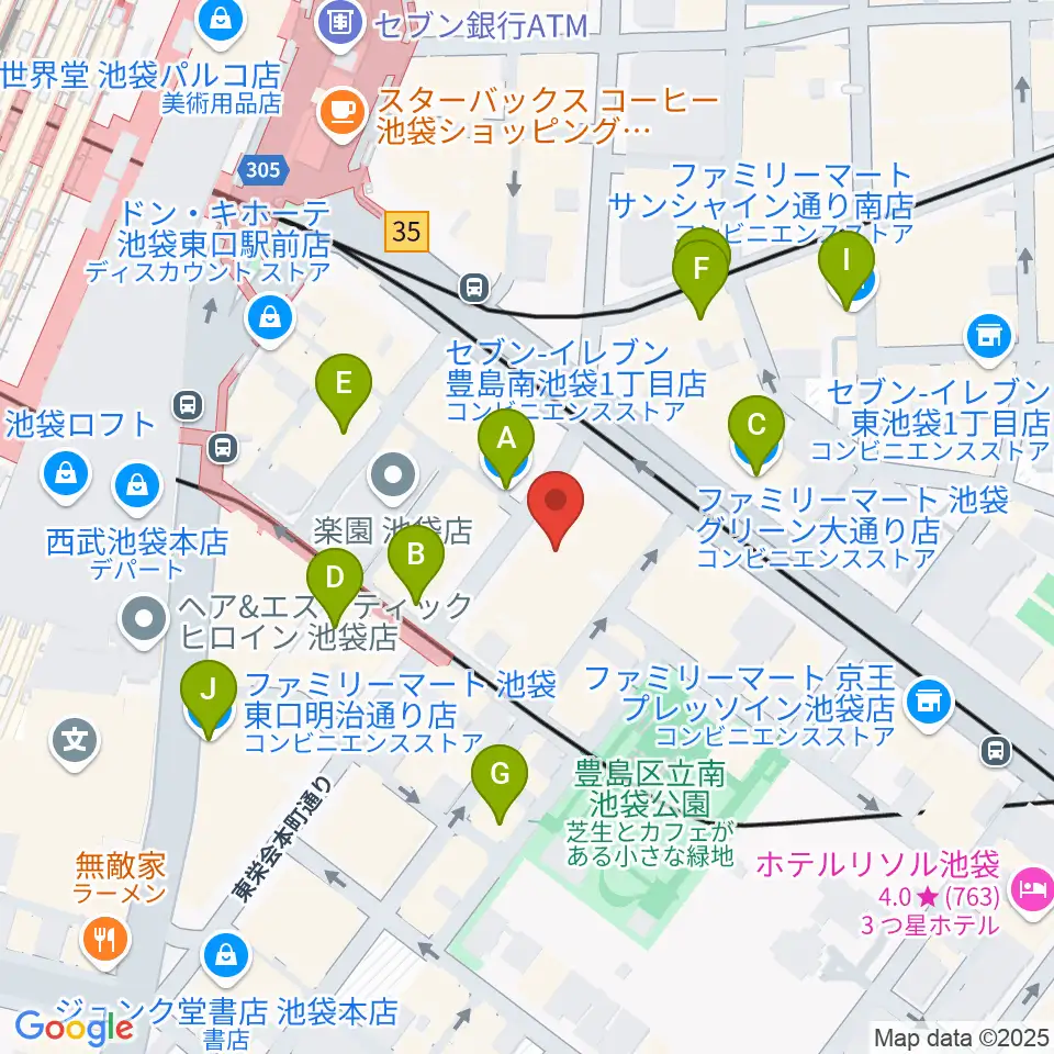 クロサワバイオリン池袋店周辺のコンビニエンスストア一覧地図