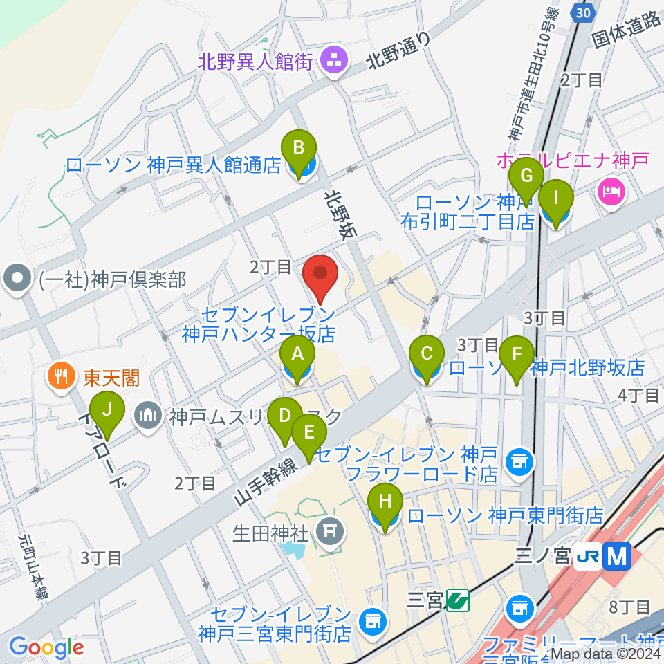 リードマン北野店周辺のコンビニエンスストア一覧地図