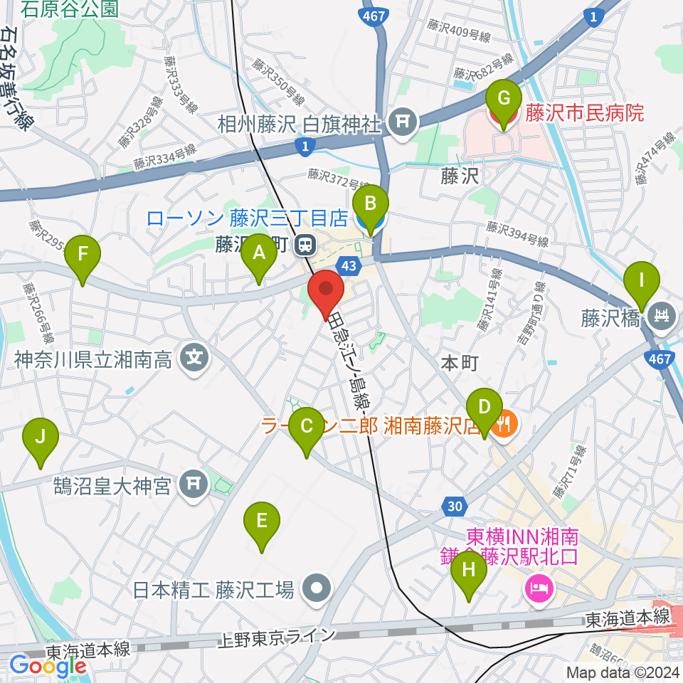 藤沢本町クラジャ周辺のコンビニエンスストア一覧地図