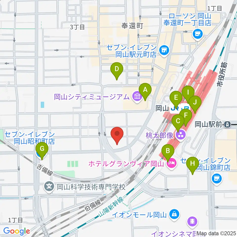 山陽こだま楽器 岡山西口店周辺のコンビニエンスストア一覧地図