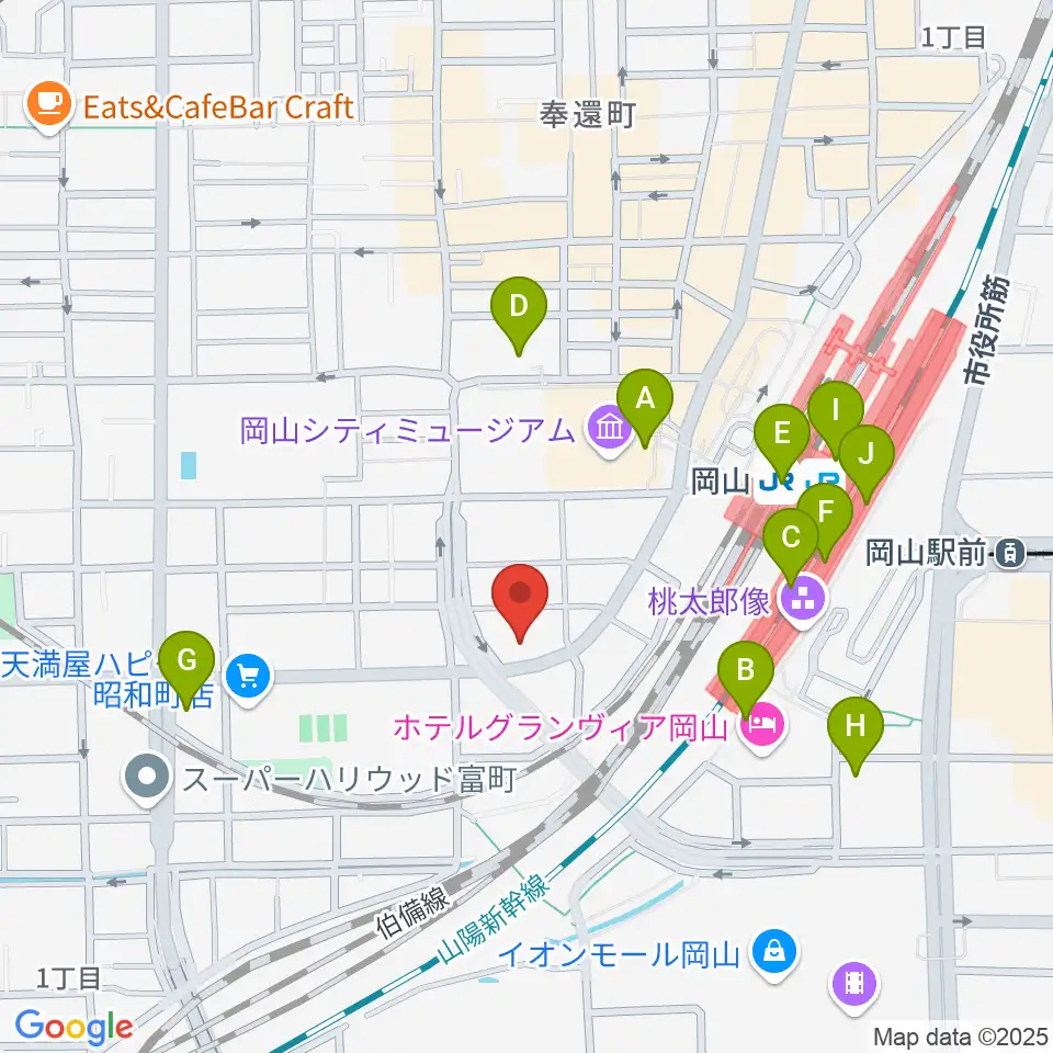 山陽こだま楽器 岡山西口店周辺のコンビニエンスストア一覧地図