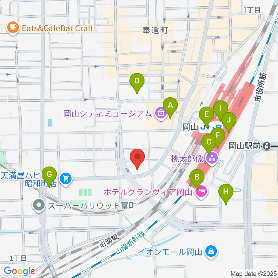 山陽こだま楽器 岡山西口店周辺のコンビニエンスストア一覧地図