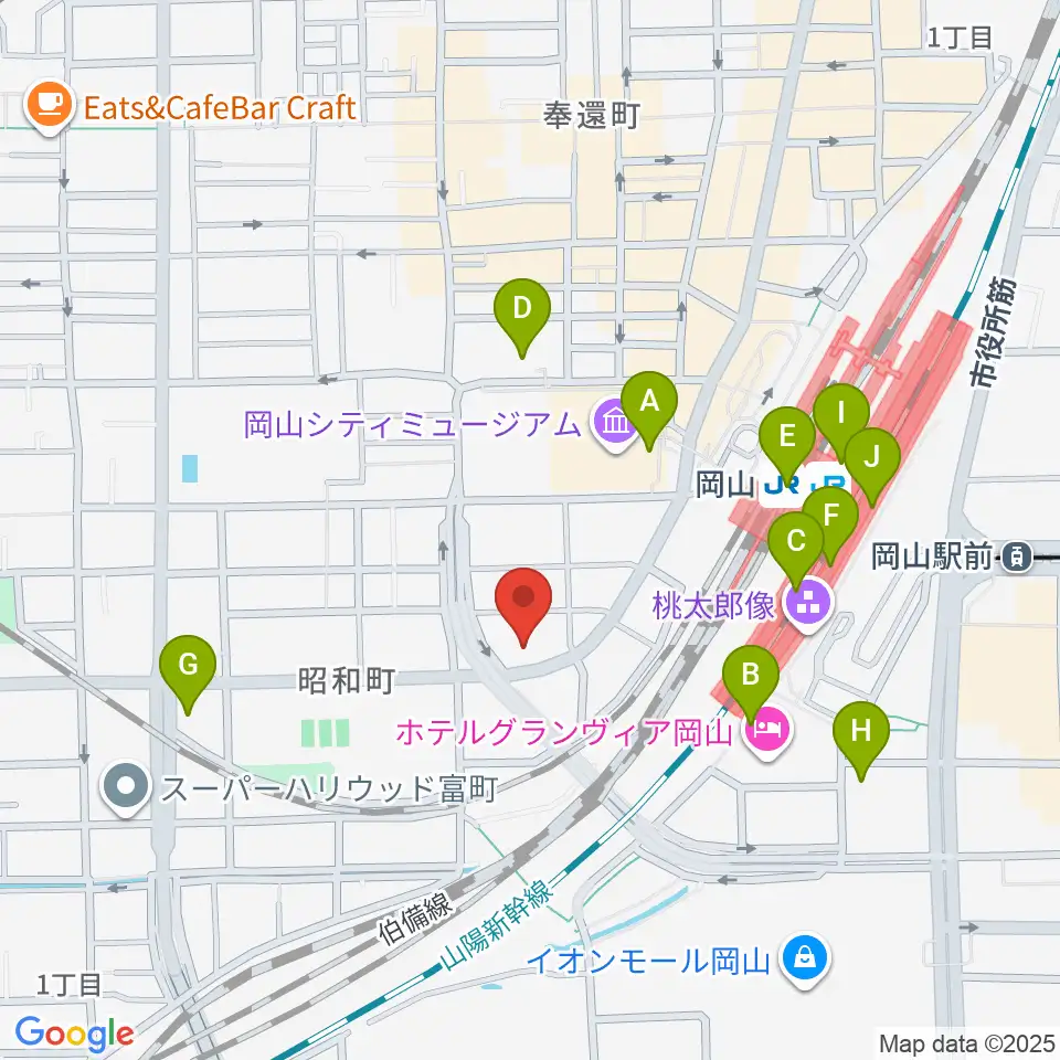 山陽こだま楽器 岡山西口店周辺のコンビニエンスストア一覧地図