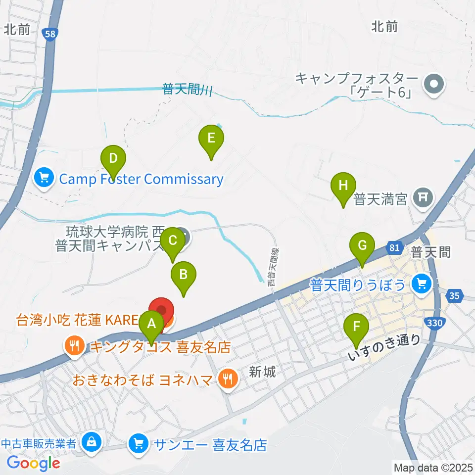 FMぎのわん周辺のコンビニエンスストア一覧地図
