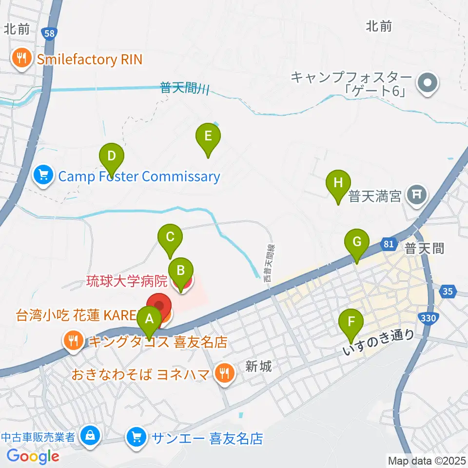 FMぎのわん周辺のコンビニエンスストア一覧地図