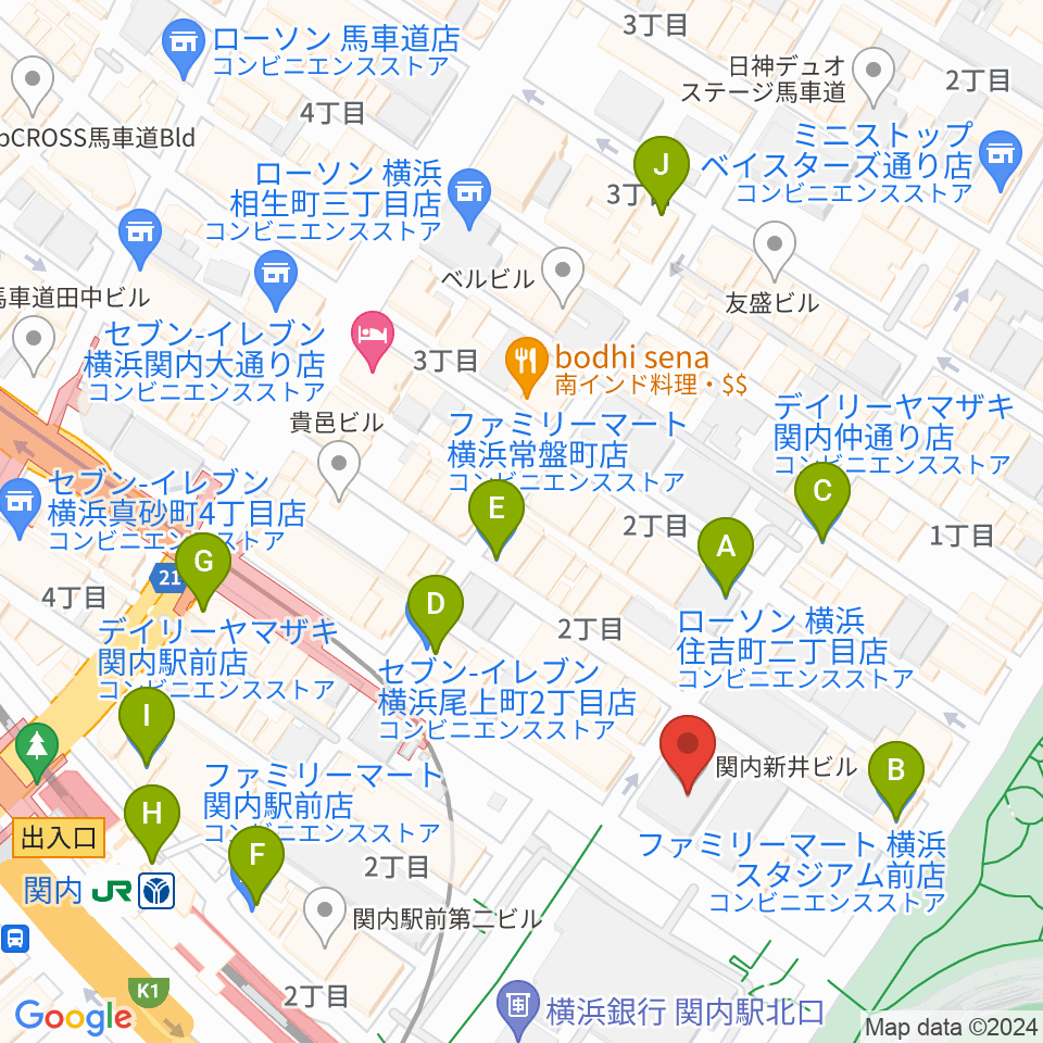 関内BarBarBar周辺のコンビニエンスストア一覧地図