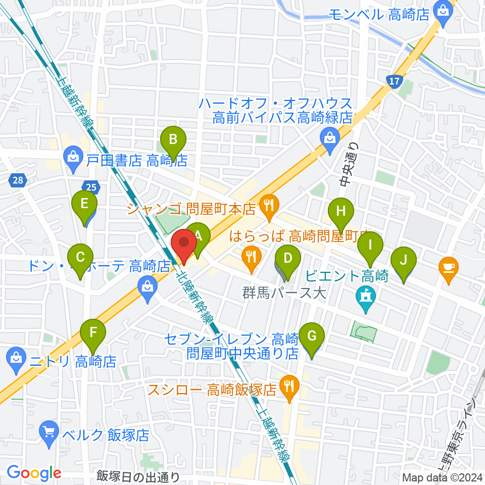 ピアノプラザ群馬 高崎本店周辺のコンビニエンスストア一覧地図