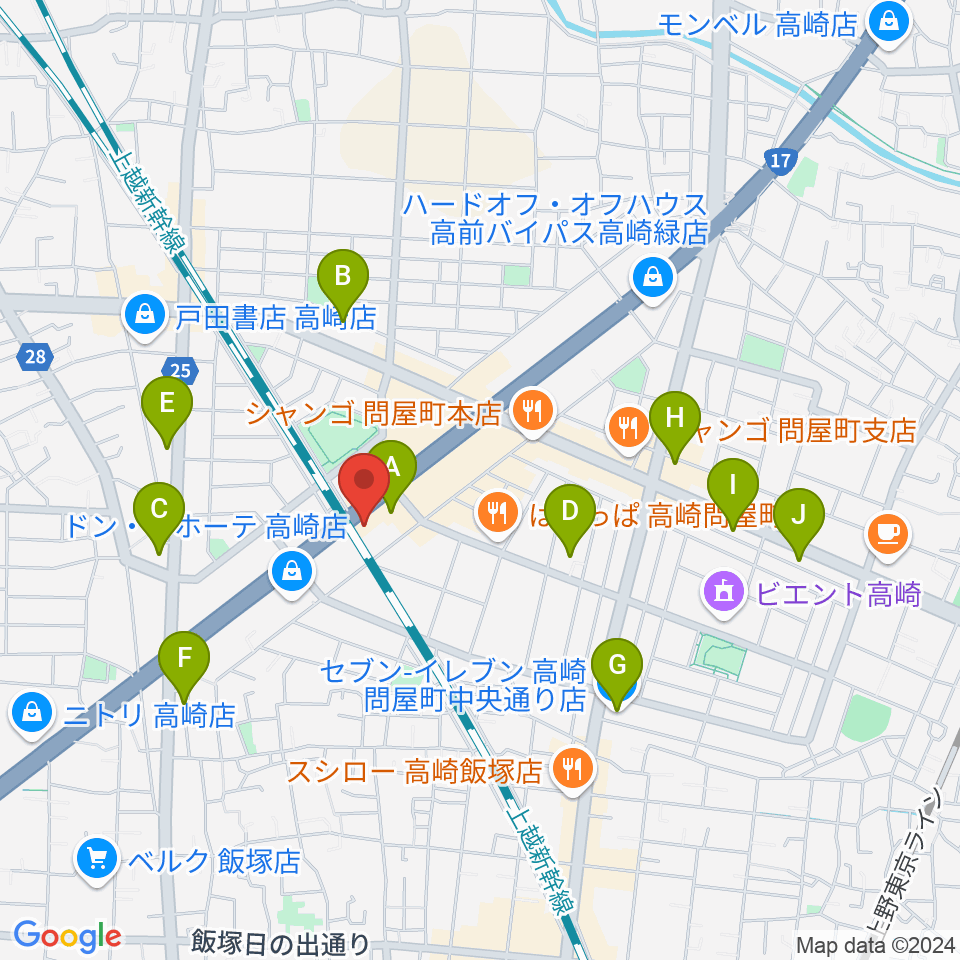 ピアノプラザ群馬 高崎本店周辺のコンビニエンスストア一覧地図