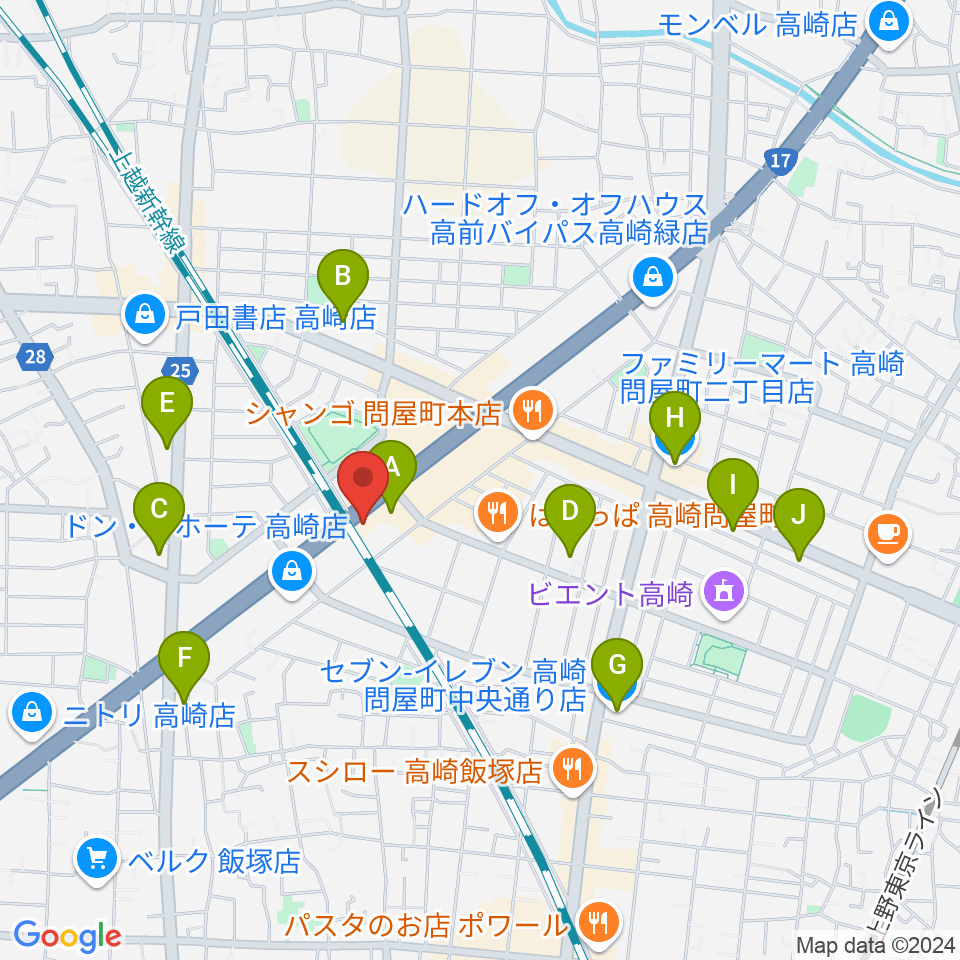 ピアノプラザ群馬 高崎本店周辺のコンビニエンスストア一覧地図