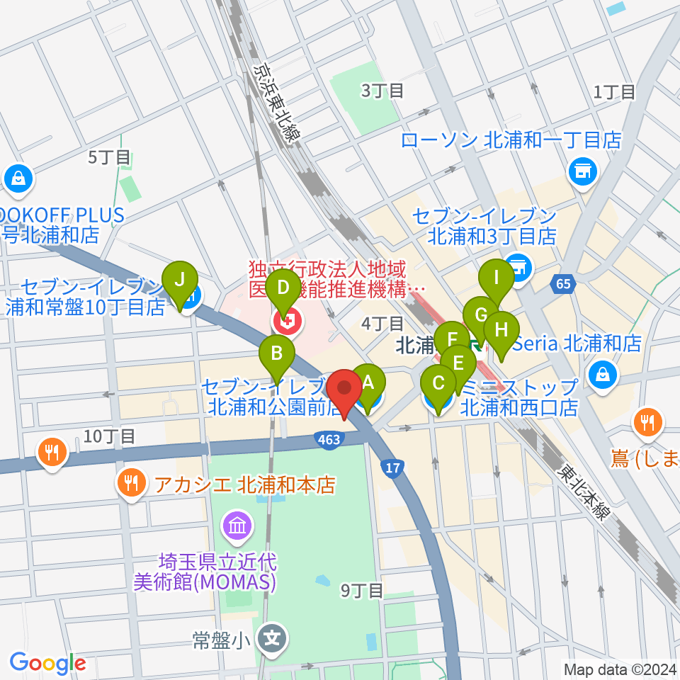 北浦和エアーズ周辺のコンビニエンスストア一覧地図