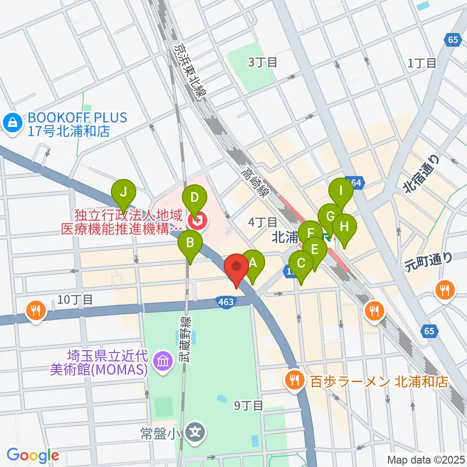 北浦和エアーズ周辺のコンビニエンスストア一覧地図