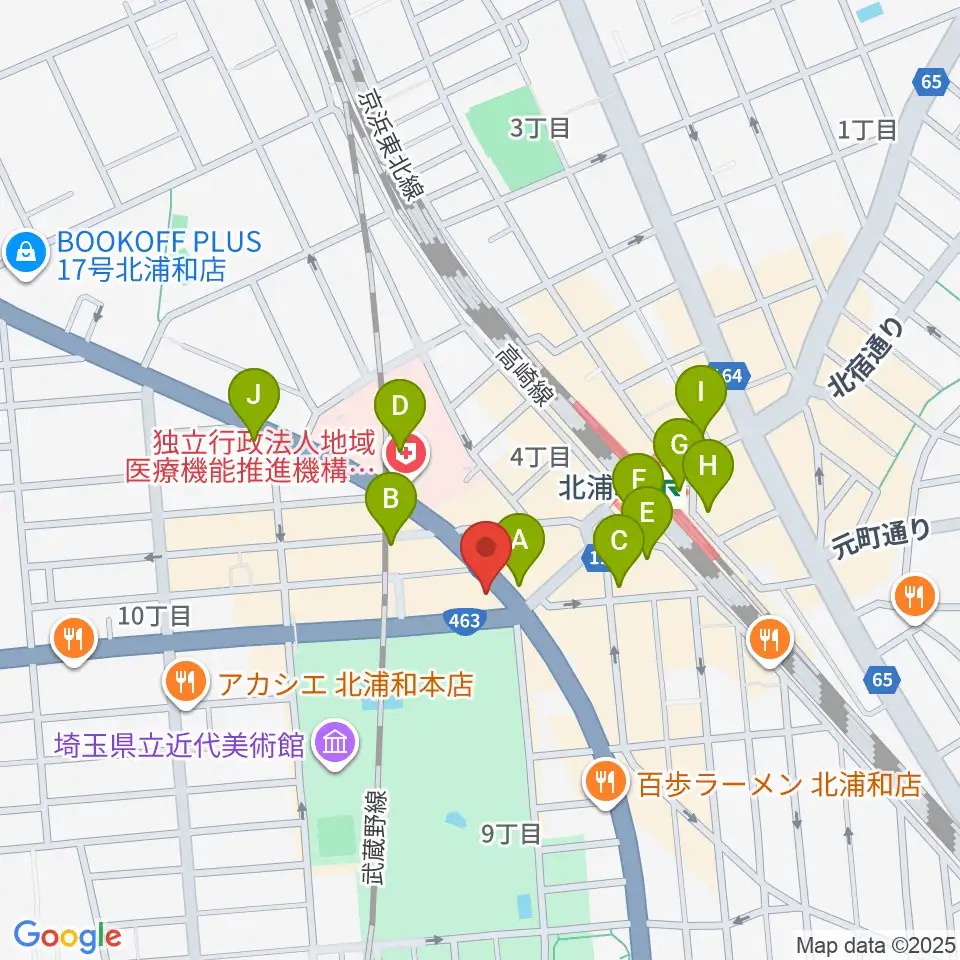 北浦和エアーズ周辺のコンビニエンスストア一覧地図