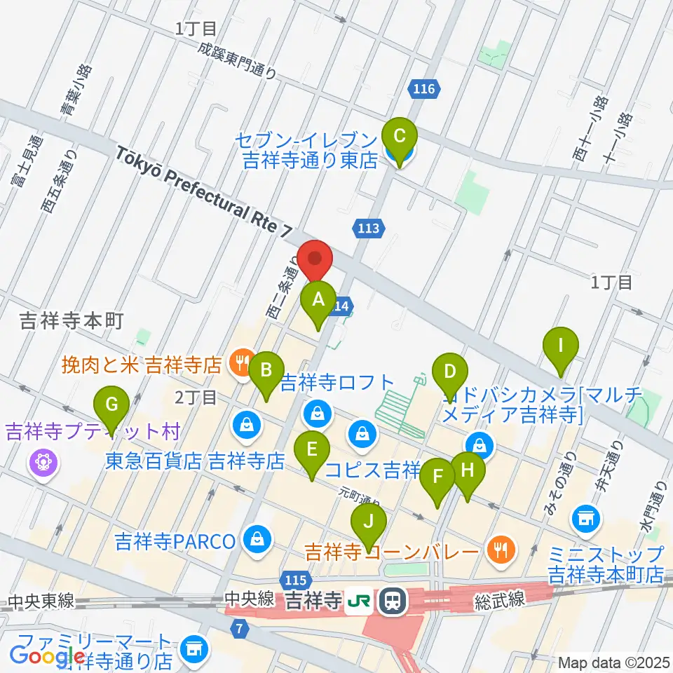 ピアノスタジオノア 吉祥寺店周辺のコンビニエンスストア一覧地図