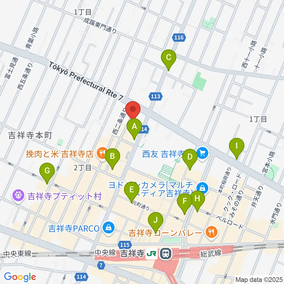 ピアノスタジオノア 吉祥寺店周辺のコンビニエンスストア一覧地図