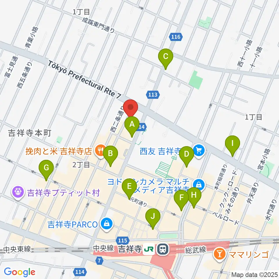 ピアノスタジオノア 吉祥寺店周辺のコンビニエンスストア一覧地図