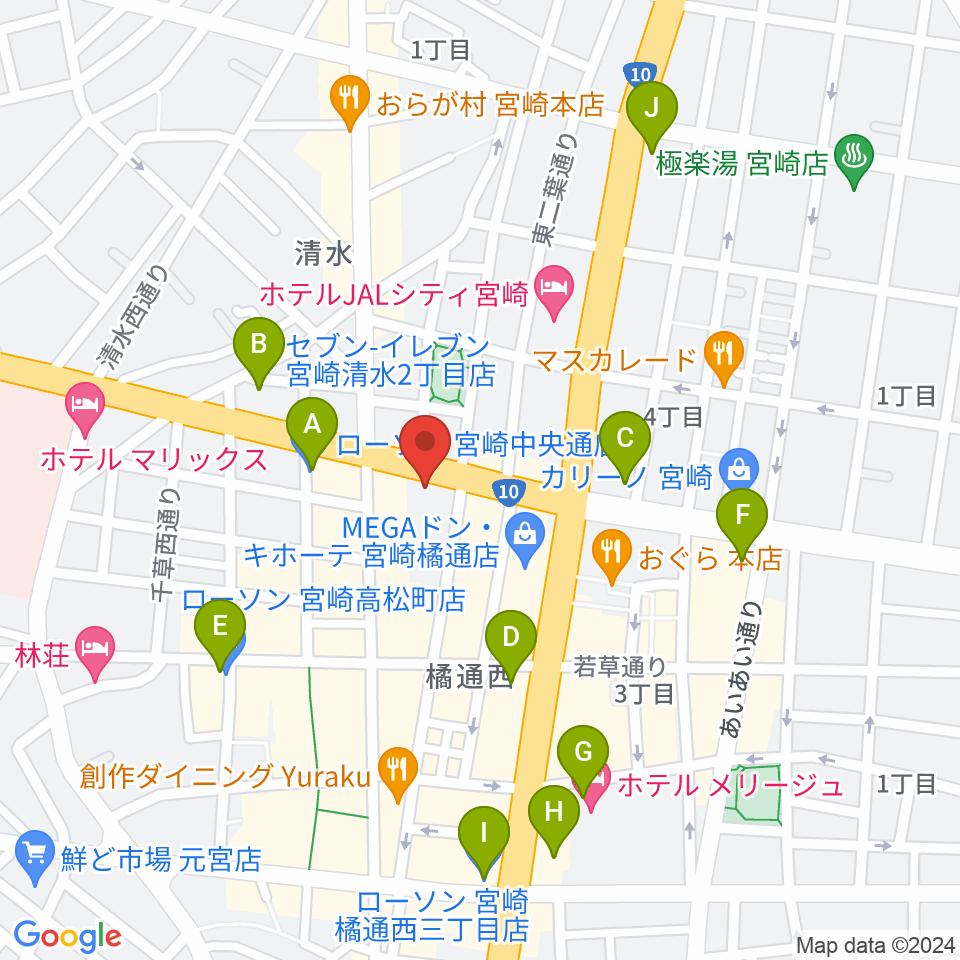 カワイ宮崎ショップ周辺のコンビニエンスストア一覧地図