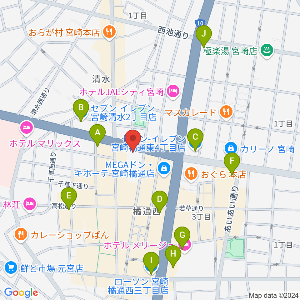 カワイ宮崎ショップ周辺のコンビニエンスストア一覧地図